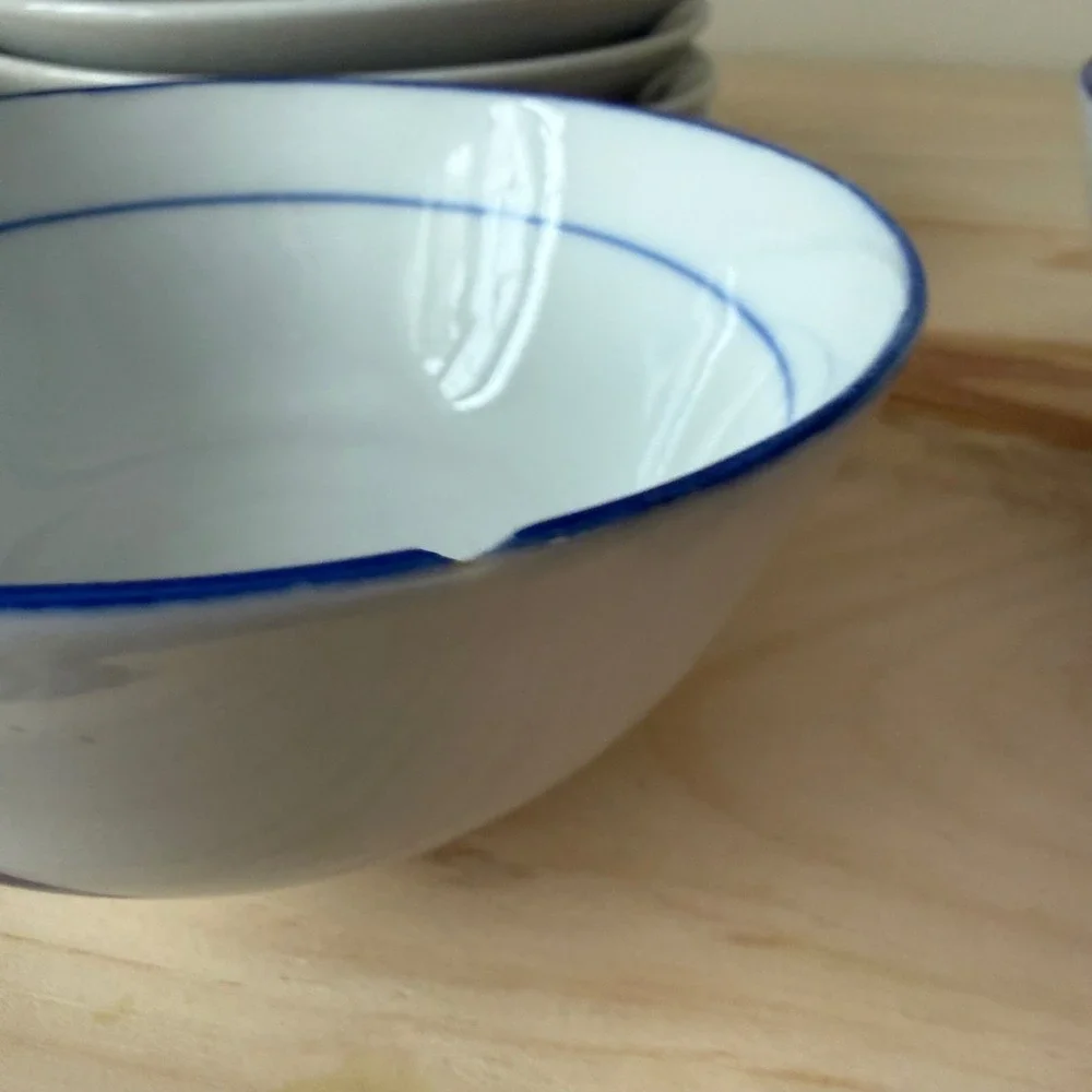 Vintage Chinese Porcelain Blue Fish Bowl & Plate Set of 4 Made in China